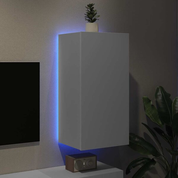Fehér falra szerelhető TV-szekrény LED-lámpákkal 40,5x35x80 cm