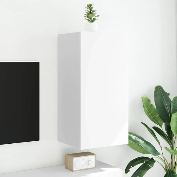 Fehér falra szerelhető TV-szekrény LED-lámpákkal 40,5x35x80 cm