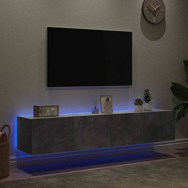 2 db betonszürke fali TV-szekrény LED-del 80x35x31 cm