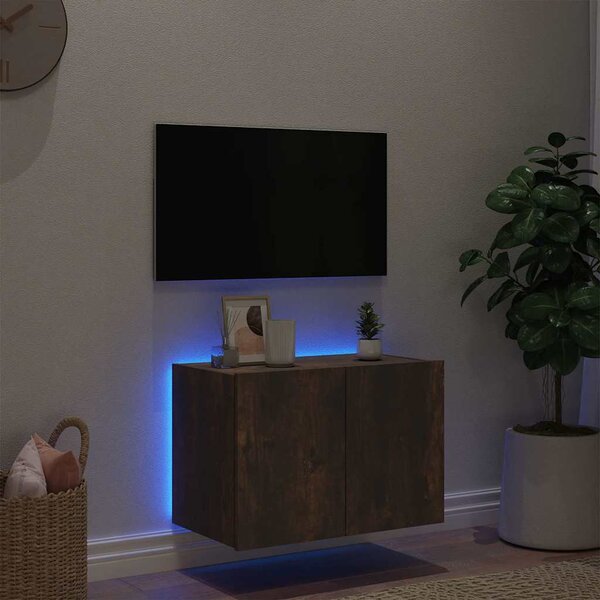 Füstös tölgy színű fali TV-szekrény LED-ekkel 60x35x41 cm