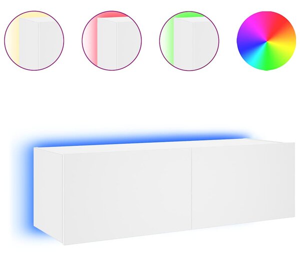 Fehér fali TV-szekrény LED-világítással 100 x 35 x 31 cm
