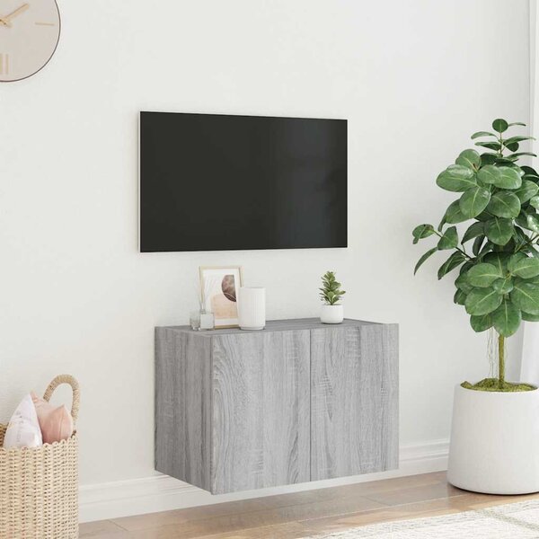 Szürke sonoma színű fali TV-szekrény LED-ekkel 60x35x41 cm