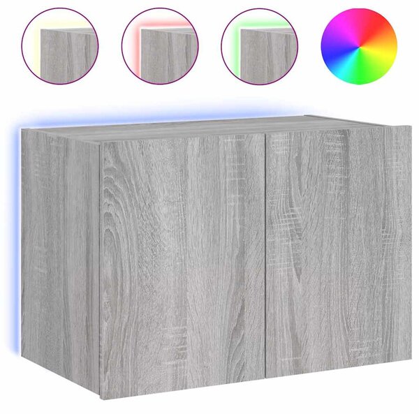 Szürke sonoma színű fali TV-szekrény LED-ekkel 60x35x41 cm