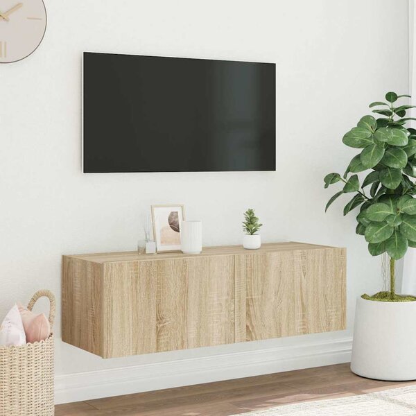 Sonoma tölgy színű fali TV-szekrény LED-ekkel 100 x 35 x 31 cm