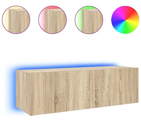Sonoma tölgy színű fali TV-szekrény LED-ekkel 100 x 35 x 31 cm