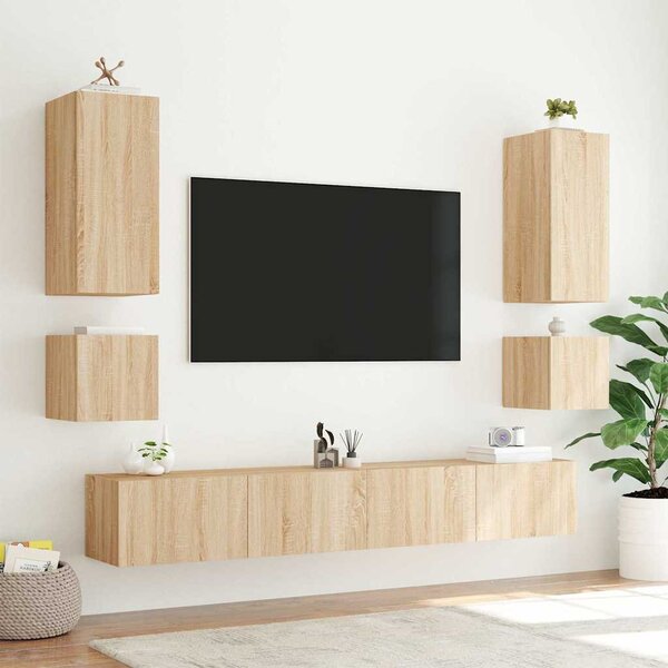 Sonoma tölgy színű fali TV-szekrény LED-ekkel 100 x 35 x 31 cm