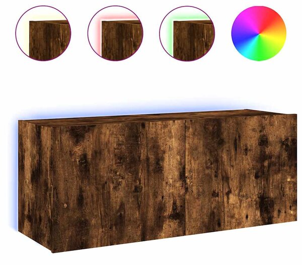 Füstös tölgy színű fali TV-szekrény LED-ekkel 100 x 35 x 41 cm