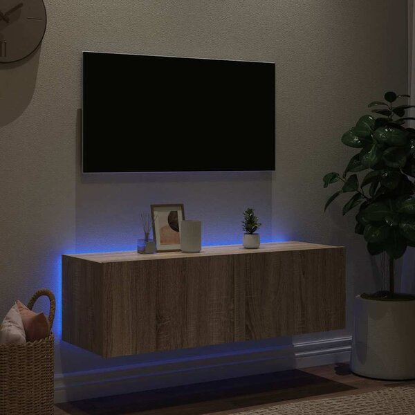 Sonoma tölgy színű fali TV-szekrény LED-ekkel 100 x 35 x 31 cm
