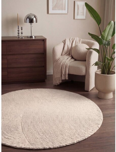 Világos natúr színű kézi szövésű gyapjú kerek szőnyeg ø 120 cm Calmio – Hanse Home