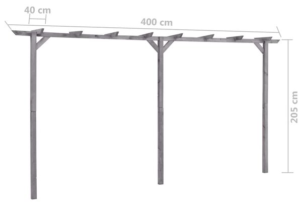 Szürke impregnált fenyőfa kerti pergola 400 x 40 x 205 cm