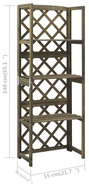 Szürke tömör fenyőfa lugasrács polcokkal 55 x 30 x 140 cm