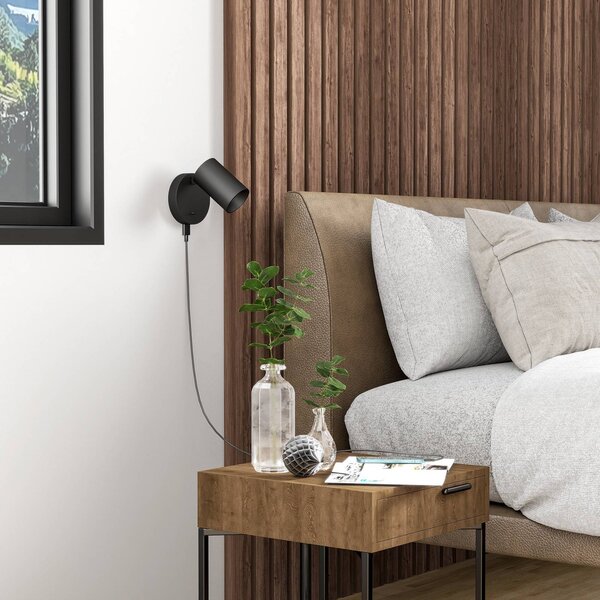 Deko-Light CAN TILT fali spotlámpa, fekete, Ø 10 cm, fém kapcsoló USB, Fekete, Nappali / Étkező, Alumínium
