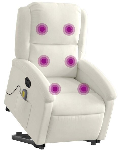 Elektromos felállást segítő krémszínű bársony masszázsfotel