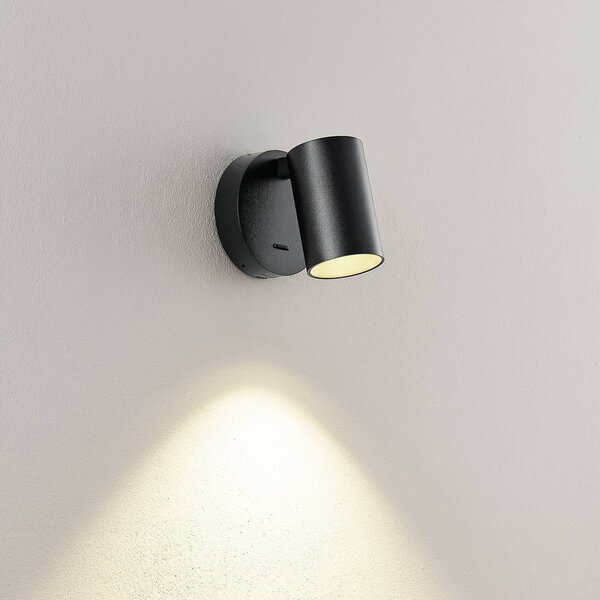 Deko-Light CAN TILT fali spotlámpa, fekete, Ø 10 cm, fém kapcsoló USB, Fekete, Nappali / Étkező, Alumínium