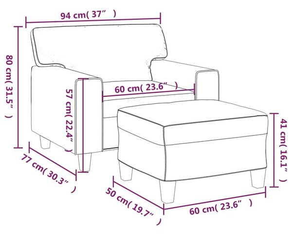 VidaXL fekete műbőr kanapéfotel lábtartóval 60 cm