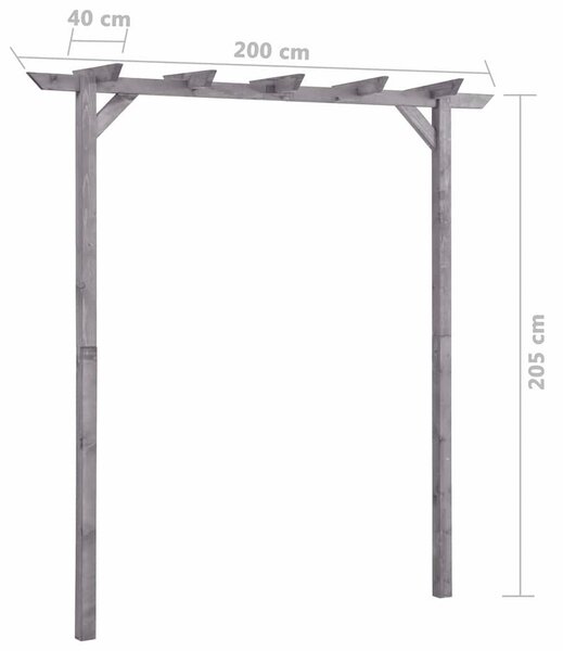 Szürke impregnált fenyőfa kerti pergola 200 x 40 x 205 cm