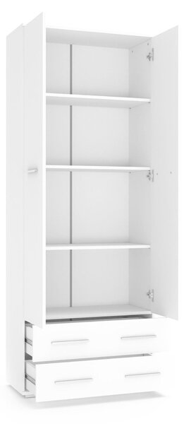 Könyvespolc Cirveso 107, Ajtókkal, Zárt, Fiókokkal, Laminált forgácslap, 200x77x40cm, Fehér, Fényes fehér
