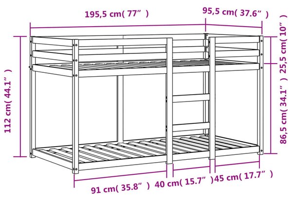 VidaXL viaszbarna tömör fenyőfa emeletes ágy 90x190 cm