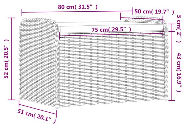 VidaXL barna polyrattan tárolópad párnával 80 x 51 x 52 cm