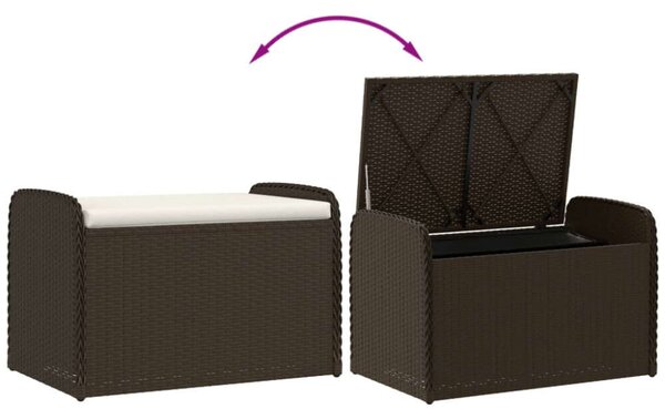 VidaXL barna polyrattan tárolópad párnával 80 x 51 x 52 cm