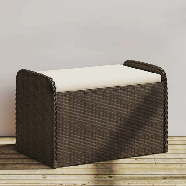VidaXL barna polyrattan tárolópad párnával 80 x 51 x 52 cm