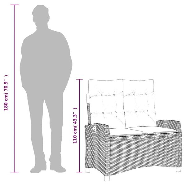 VidaXL szürke polyrattan dönthető kerti pad párnával