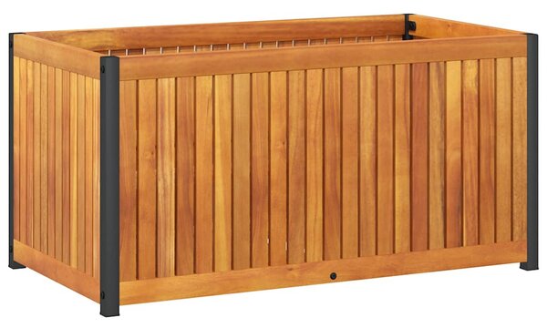 Tömör akácfa és acél kerti virágtartó 85 x 45 x 44 cm