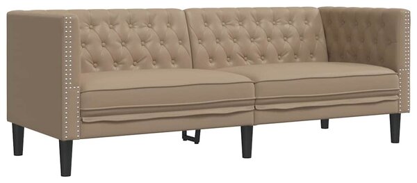 3 személyes kávészínű műbőr Chesterfield kanapé