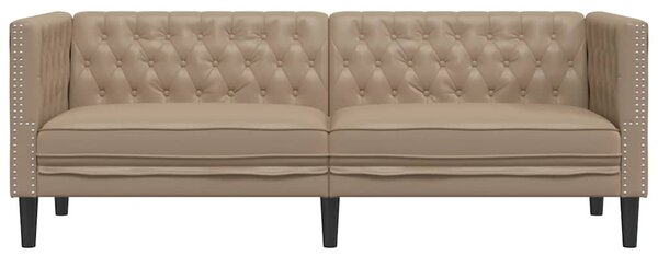 3 személyes kávészínű műbőr Chesterfield kanapé