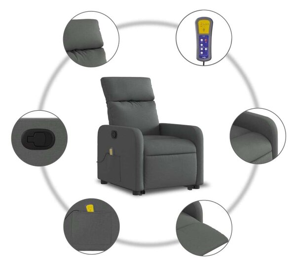Elektromos Felfelé Emelő Masszázsfotel - Sötétszürke Szövet