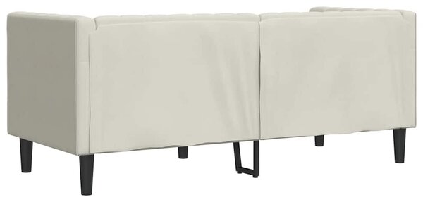 2 személyes krémszínű bársony Chesterfield kanapé párnákkal