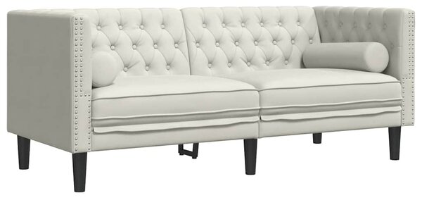 2 személyes krémszínű bársony Chesterfield kanapé párnákkal