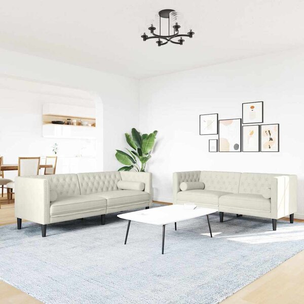 2 részes krémszínű bársony Chesterfield kanapészett párnákkal
