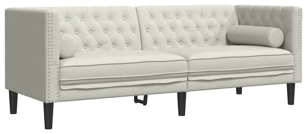 2 részes krémszínű bársony Chesterfield kanapészett párnákkal