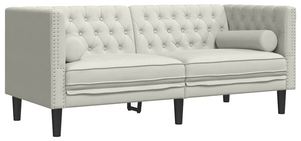 2 részes krémszínű bársony Chesterfield kanapészett párnákkal