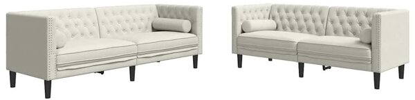2 részes krémszínű bársony Chesterfield kanapészett párnákkal
