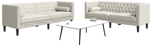 2 részes krémszínű bársony Chesterfield kanapészett párnákkal