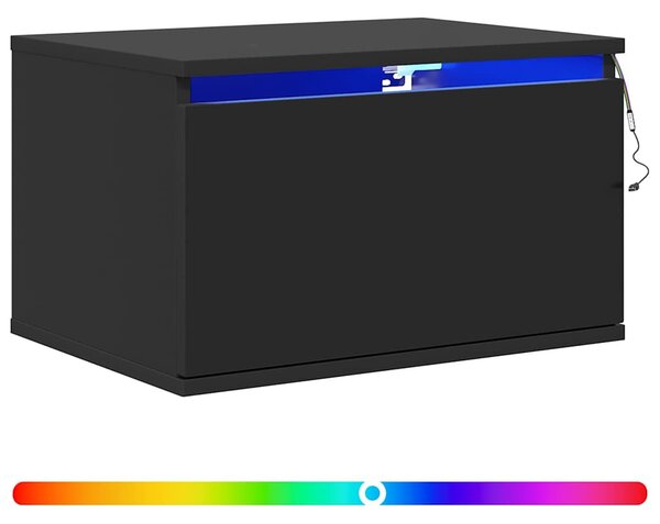 Fekete falra szerelhető éjjeliszekrény LED fényekkel
