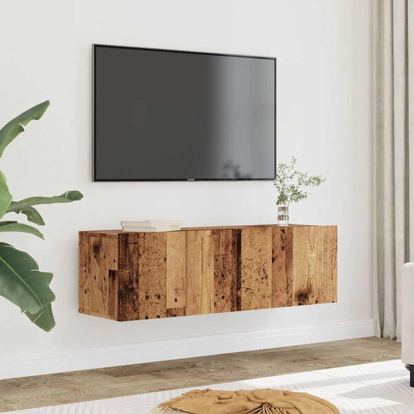 2 db antik fa színű falra szerelhető TV-szekrény 100x30x30 cm