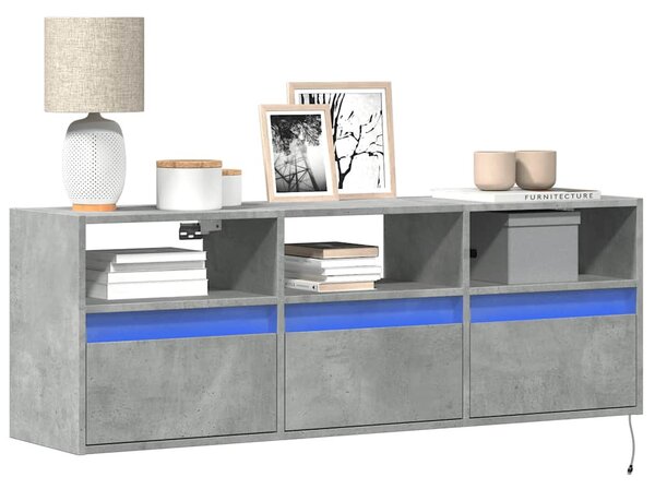 Betonszürke falra szerelhető TV-szekrény LED-del 130x31x45 cm