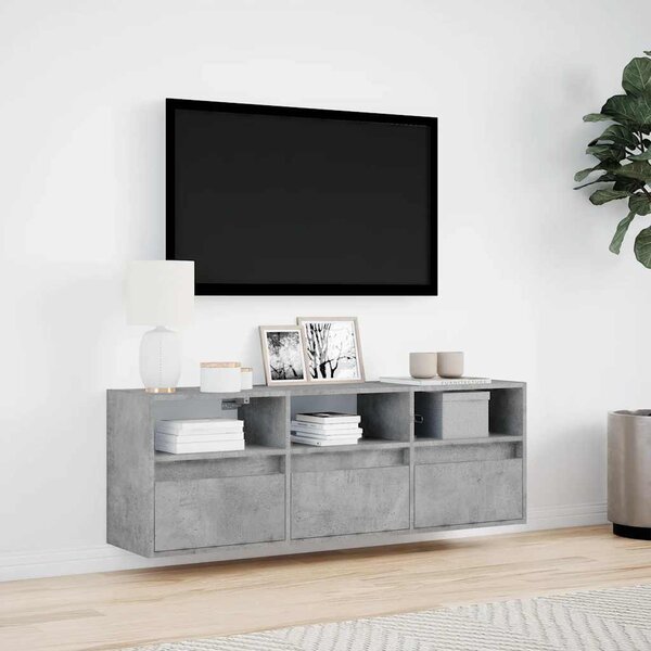 Betonszürke falra szerelhető TV-szekrény LED-del 130x31x45 cm