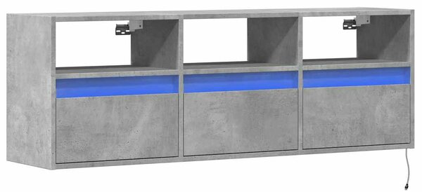 Betonszürke falra szerelhető TV-szekrény LED-del 130x31x45 cm