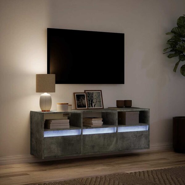 Betonszürke falra szerelhető TV-szekrény LED-del 130x31x45 cm