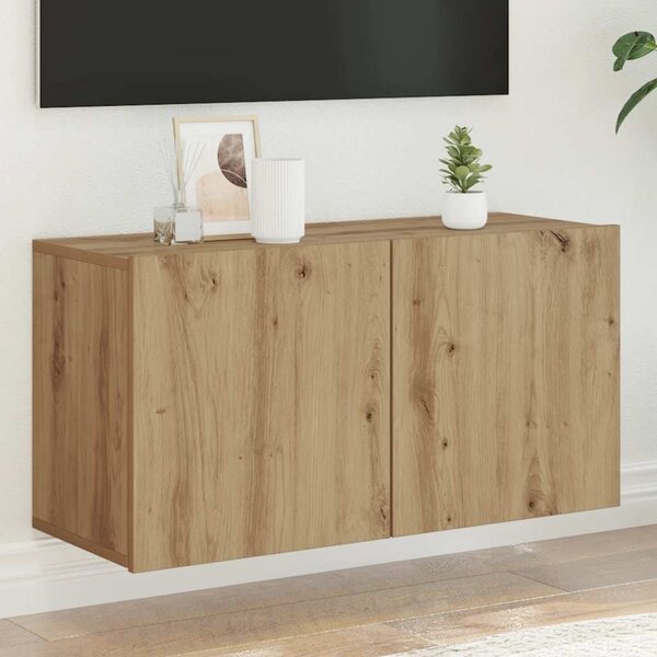 Kézműves tölgy színű falra szerelhető TV-szekrény 80x30x41 cm