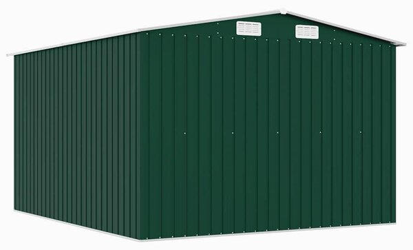 Zöld fém kerti fészer 257 x 298 x 178 cm