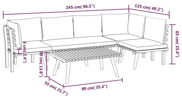 VidaXL Akácfa Kerti Ülőgarnitúra - 5 részes