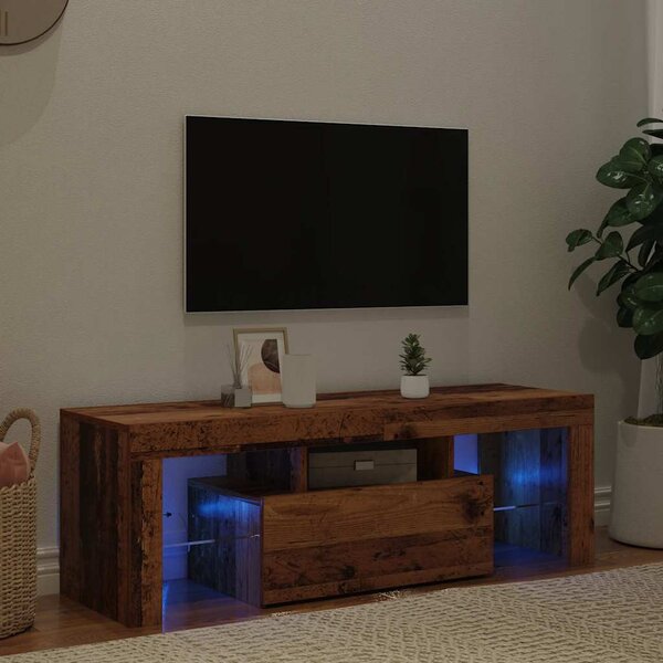 Antik fa színű szerelt fa TV-szekrény LED-ekkel 120x36,5x40 cm