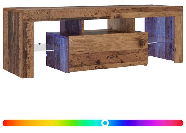 Antik fa színű szerelt fa TV-szekrény LED-ekkel 120x36,5x40 cm