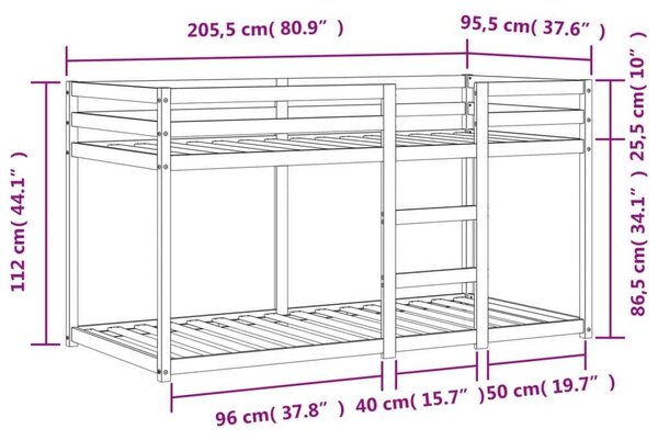 VidaXL viaszbarna tömör fenyőfa emeletes ágy 90x200 cm