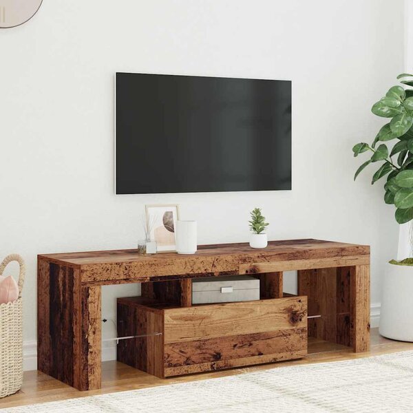 Antik fa színű szerelt fa TV-szekrény LED-ekkel 120x36,5x40 cm